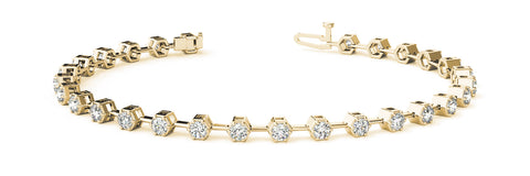 Yellow gold Hexagonal Bezel Round Diamond Tennis Bracelet with Open Link Band