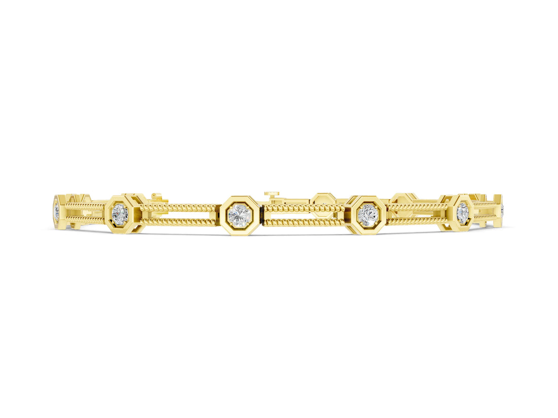 Yellow gold Hexagonal Diamond Tennis Bracelet with Bezel Setting and Rope Band_14