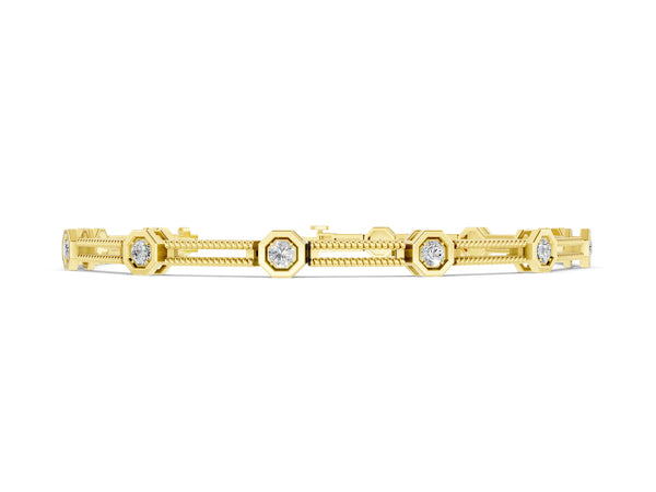 Yellow gold Hexagonal Diamond Tennis Bracelet with Bezel Setting and Rope Band