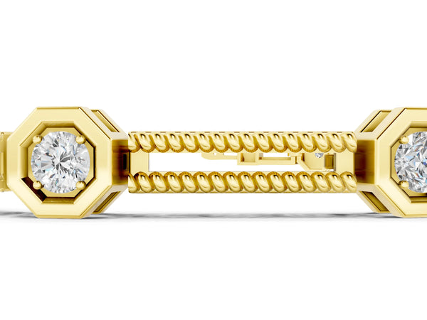 Yellow gold Hexagonal Diamond Tennis Bracelet with Bezel Setting and Rope Band