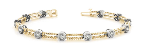 Yellow gold Hexagonal Diamond Tennis Bracelet with Bezel Setting and Rope Band