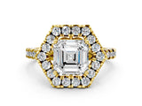 Yellow gold Hexagonal Halo Asscher Cut Diamond Pavé Band with Four-Prong Setting_3