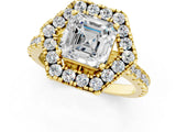 Yellow gold Hexagonal Halo Asscher Cut Diamond Pavé Band with Four-Prong Setting_4