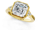 Yellow gold Hexagonal Halo Asscher Cut Diamond Solitaire with Pavé Band and Four-Prong Setting_4