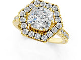 Yellow gold Hexagonal Halo Cushion Cut Diamond Pavé Band with Four-Prong Setting_4