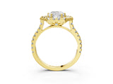 Yellow gold Hexagonal Halo Cushion Cut Diamond Pavé Band with Four-Prong Setting_6