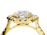 Yellow gold Hexagonal Halo Cushion Cut Diamond Pavé Band with Four-Prong Setting_7