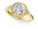 Yellow gold Hexagonal Halo Cushion Cut Diamond Solitaire with Pavé Band and Four-Prong Setting_4
