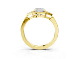 Yellow gold Hexagonal Halo Cushion Cut Diamond Solitaire with Pavé Band and Four-Prong Setting_6
