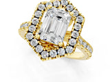 Yellow gold Hexagonal Halo Emerald Cut Diamond Pavé Band with Four-Prong Setting_4