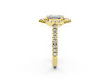 Yellow gold Hexagonal Halo Emerald Cut Diamond Pavé Band with Four-Prong Setting_5
