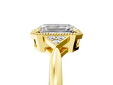 Yellow gold Hexagonal Halo Emerald Cut Diamond Solitaire with Pavé Band and Four-Prong Setting_8