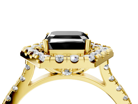 Yellow gold Hexagonal Halo Fancy Black Asscher Cut Diamond Pavé Band with Four-Prong Setting_4