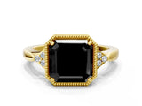 Yellow gold Hexagonal Halo Fancy Black Asscher Cut Diamond Solitaire with Pavé Band and Four-Prong Setting_3