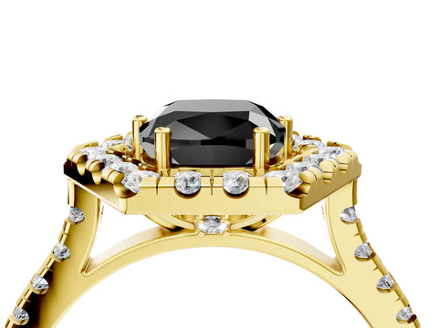 Yellow gold Hexagonal Halo Fancy Black Cushion Cut Diamond Pavé Band with Four-Prong Setting_4