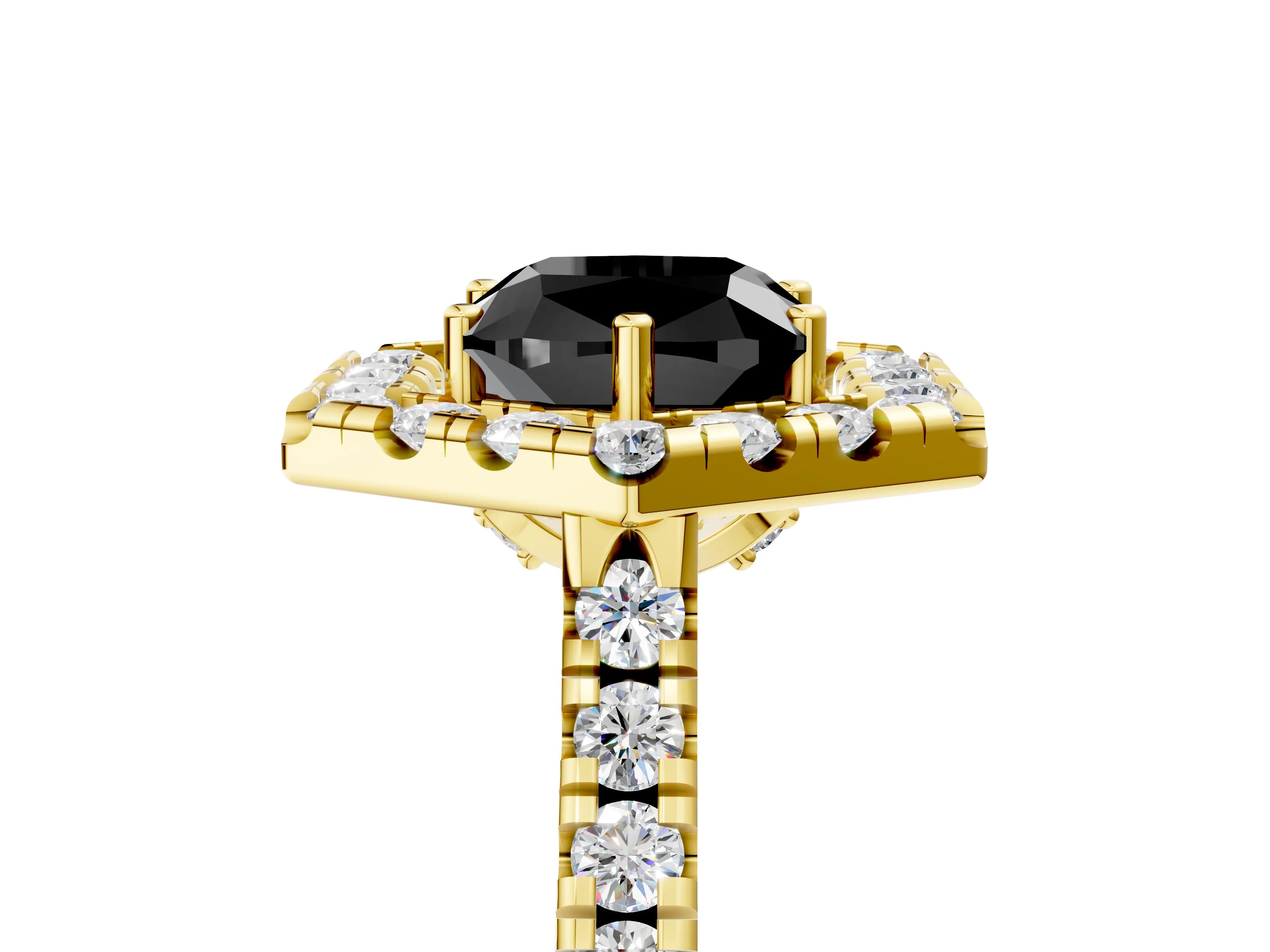 Yellow gold Hexagonal Halo Fancy Black Cushion Cut Diamond Pavé Band with Four-Prong Setting_5