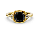 Yellow gold Hexagonal Halo Fancy Black Cushion Cut Diamond Solitaire with Pavé Band and Four-Prong Setting_3