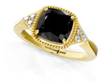 Yellow gold Hexagonal Halo Fancy Black Cushion Cut Diamond Solitaire with Pavé Band and Four-Prong Setting_4
