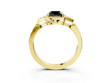 Yellow gold Hexagonal Halo Fancy Black Cushion Cut Diamond Solitaire with Pavé Band and Four-Prong Setting_6