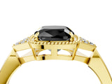 Yellow gold Hexagonal Halo Fancy Black Cushion Cut Diamond Solitaire with Pavé Band and Four-Prong Setting_7