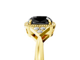 Yellow gold Hexagonal Halo Fancy Black Cushion Cut Diamond Solitaire with Pavé Band and Four-Prong Setting_8
