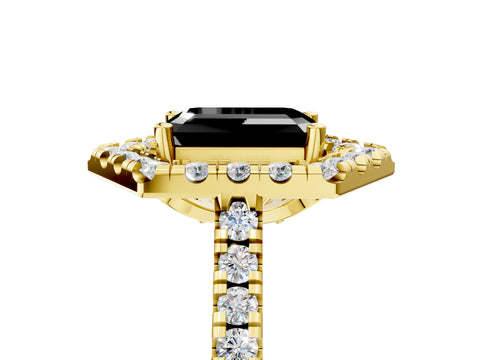 Yellow gold Hexagonal Halo Fancy Black Emerald Cut Diamond Pavé Band with Four-Prong Setting_5