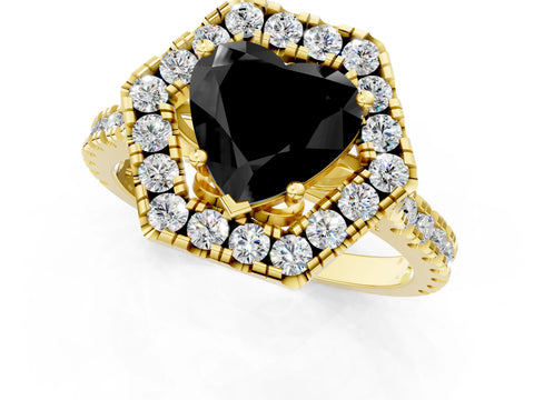 Yellow gold Hexagonal Halo Fancy Black Heart Cut Diamond Pavé Band with Four-Prong Setting_1