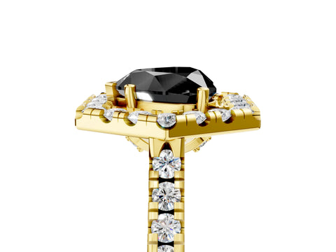 Yellow gold Hexagonal Halo Fancy Black Heart Cut Diamond Pavé Band with Four-Prong Setting_5