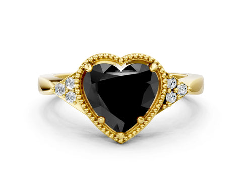 Yellow gold Hexagonal Halo Fancy Black Heart Cut Diamond Solitaire with Pavé Band and Four-Prong Setting_3