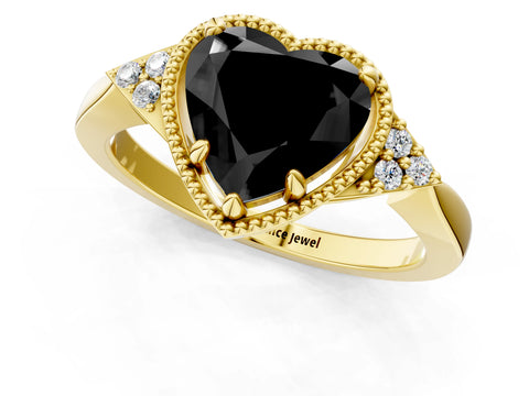 Yellow gold Hexagonal Halo Fancy Black Heart Cut Diamond Solitaire with Pavé Band and Four-Prong Setting_4