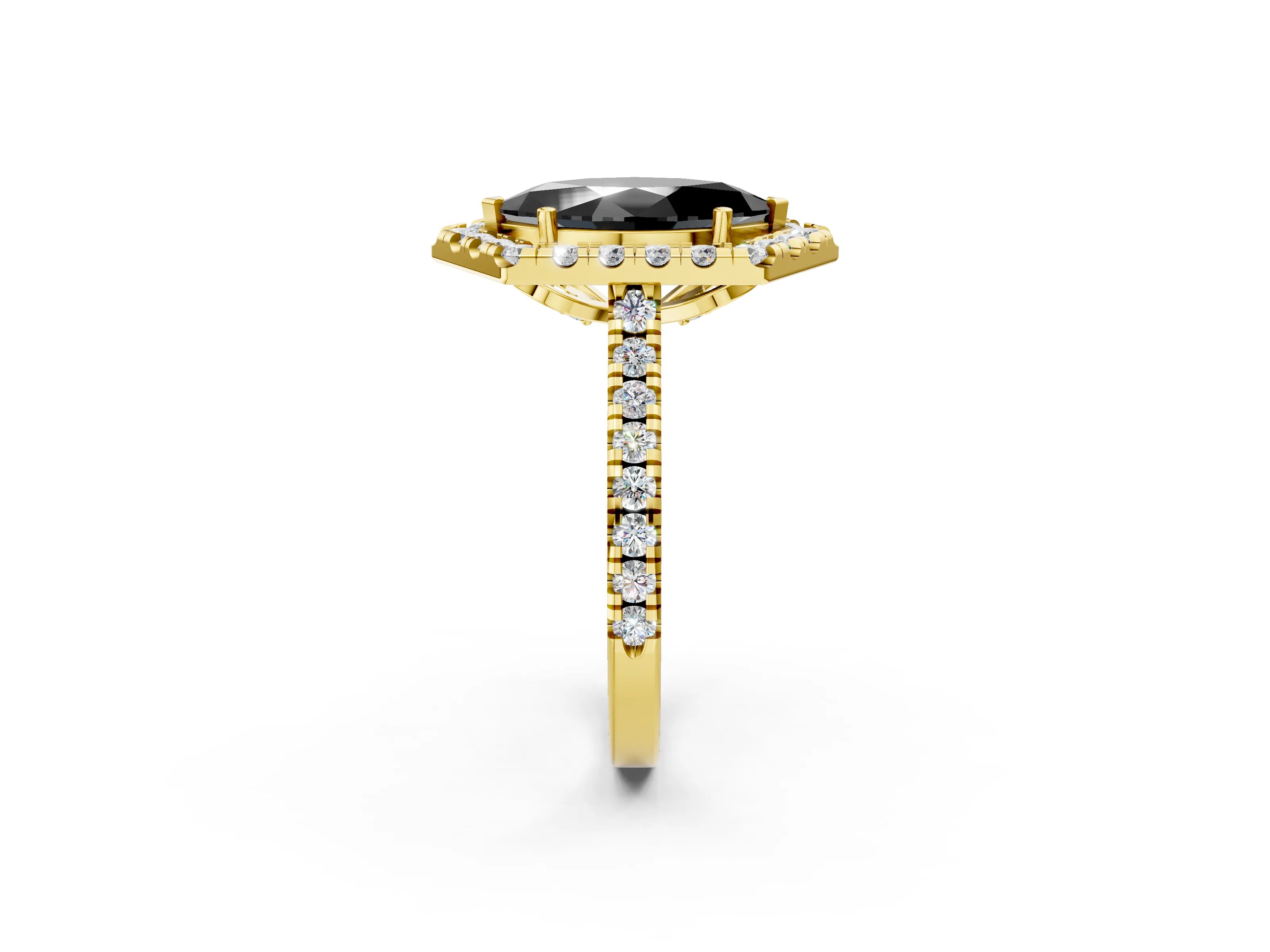 Yellow gold Hexagonal Halo Fancy Black Marquise Cut Diamond Pavé Band with Four-Prong Setting_2