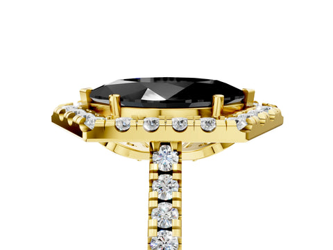 Yellow gold Hexagonal Halo Fancy Black Marquise Cut Diamond Pavé Band with Four-Prong Setting_5