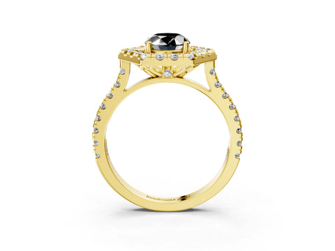 Yellow gold Hexagonal Halo Fancy Black Oval Cut Diamond Pavé Band with Four-Prong Setting_3