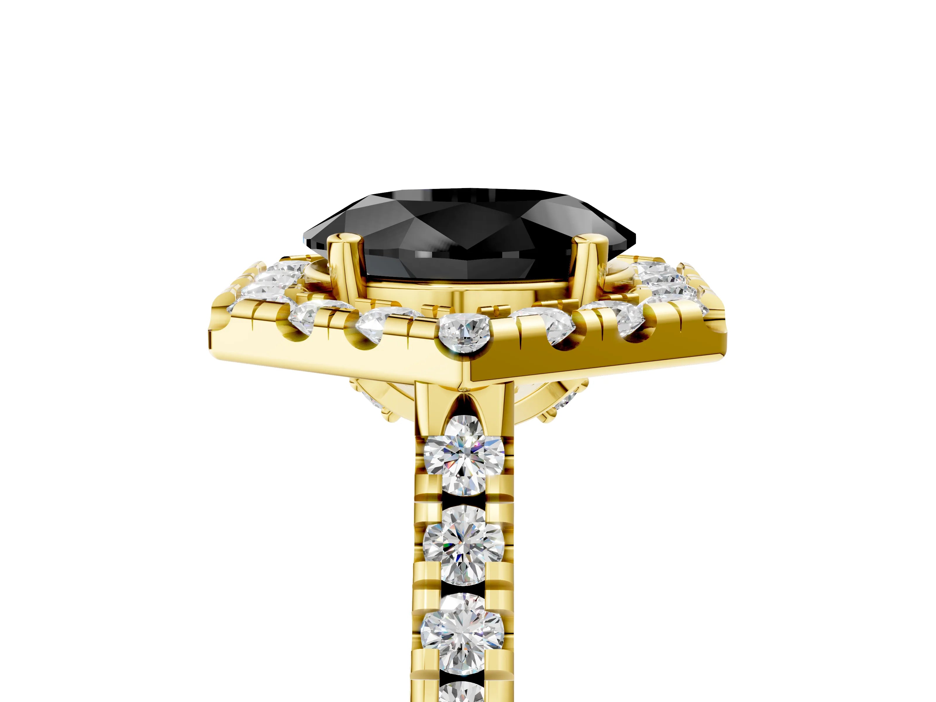 Yellow gold Hexagonal Halo Fancy Black Oval Cut Diamond Pavé Band with Four-Prong Setting_5