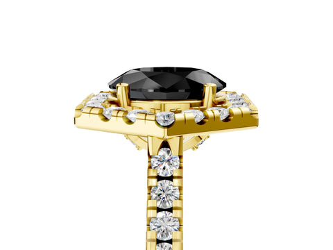 Yellow gold Hexagonal Halo Fancy Black Oval Cut Diamond Pavé Band with Four-Prong Setting_5