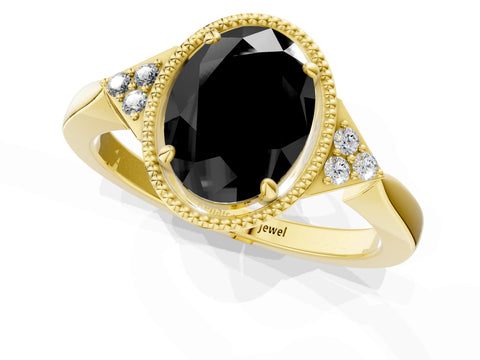 Yellow gold Hexagonal Halo Fancy Black Oval Cut Diamond Solitaire with Pavé Band and Four-Prong Setting_4