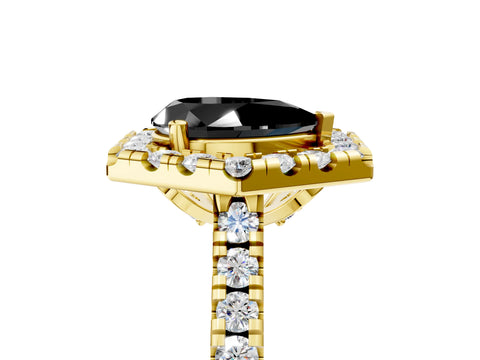 Yellow gold Hexagonal Halo Fancy Black Pear Cut Diamond Pavé Band with Four-Prong Setting_5