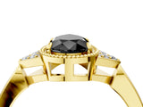 Yellow gold Hexagonal Halo Fancy Black Pear Cut Diamond Solitaire with Pavé Band and Four-Prong Setting_7