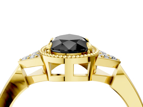 Yellow gold Hexagonal Halo Fancy Black Pear Cut Diamond Solitaire with Pavé Band and Four-Prong Setting_7