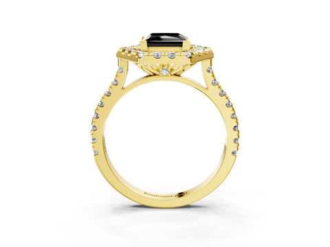 Yellow gold Hexagonal Halo Fancy Black Princess Cut Diamond Pavé Band with Four-Prong Setting_3