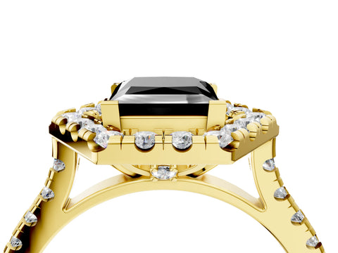 Yellow gold Hexagonal Halo Fancy Black Princess Cut Diamond Pavé Band with Four-Prong Setting_4