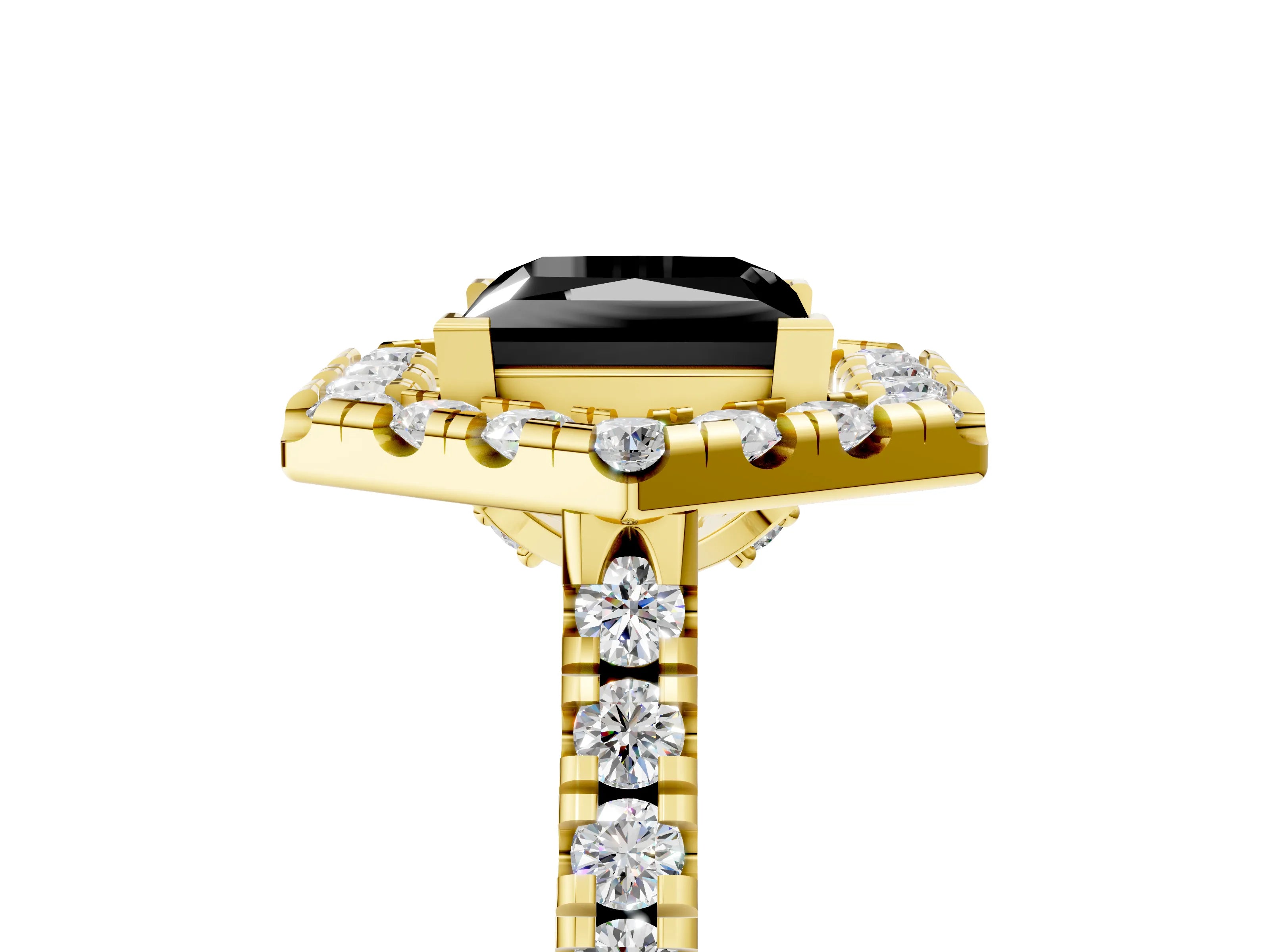 Yellow gold Hexagonal Halo Fancy Black Princess Cut Diamond Pavé Band with Four-Prong Setting_5