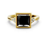 Yellow gold Hexagonal Halo Fancy Black Princess Cut Diamond Solitaire with Pavé Band and Four-Prong Setting_3