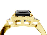 Yellow gold Hexagonal Halo Fancy Black Princess Cut Diamond Solitaire with Pavé Band and Four-Prong Setting_7