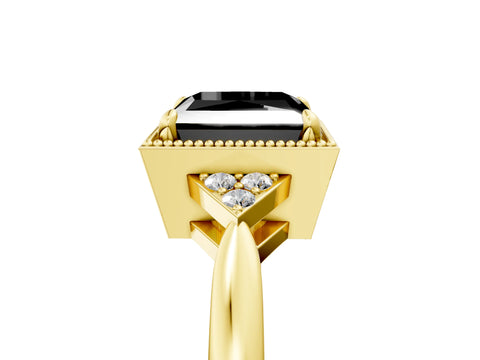 Yellow gold Hexagonal Halo Fancy Black Princess Cut Diamond Solitaire with Pavé Band and Four-Prong Setting_8