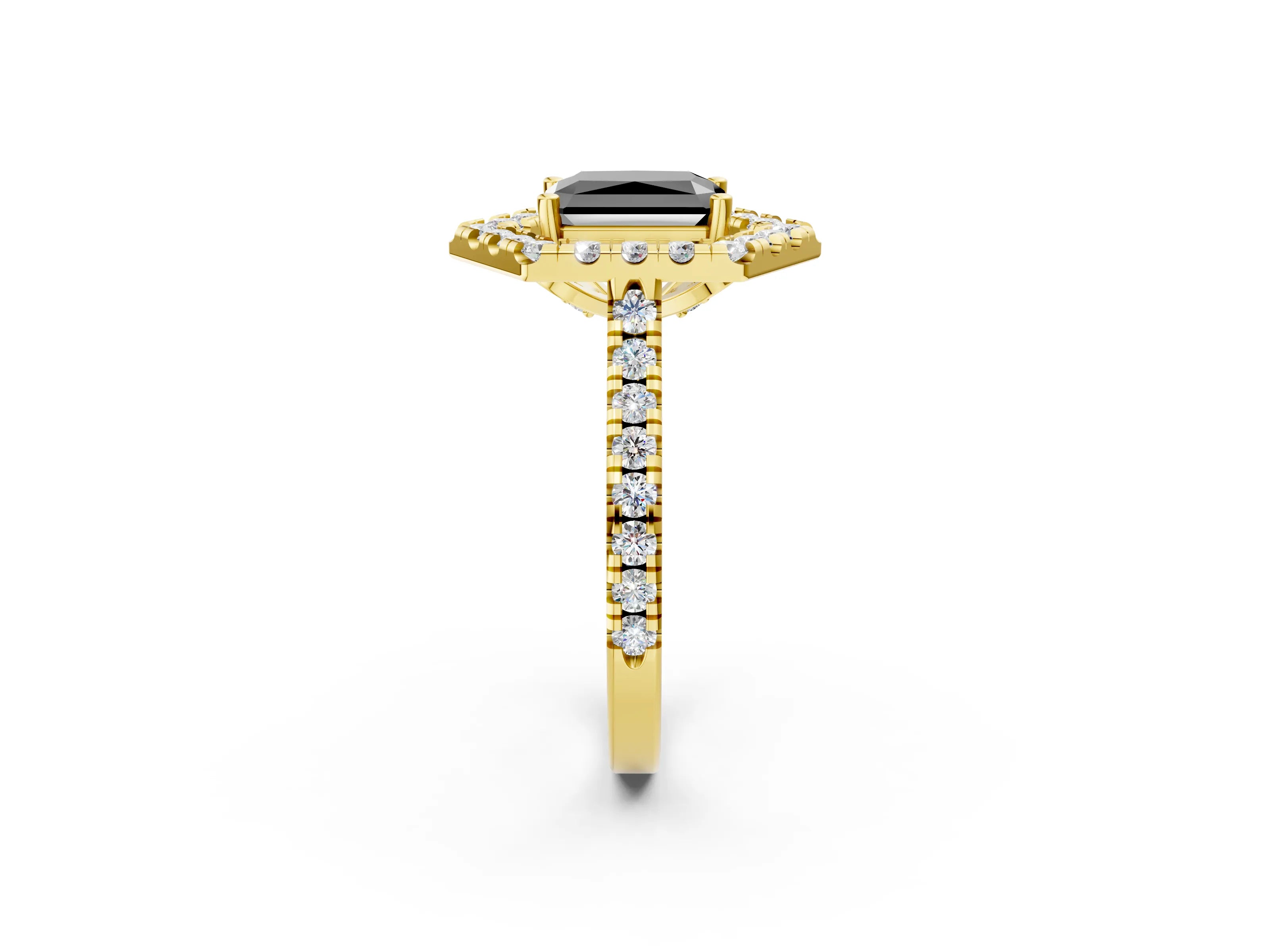 Yellow gold Hexagonal Halo Fancy Black Radiant Cut Diamond Pavé Band with Four-Prong Setting_2