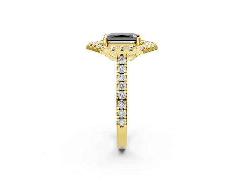 Yellow gold Hexagonal Halo Fancy Black Radiant Cut Diamond Pavé Band with Four-Prong Setting_2