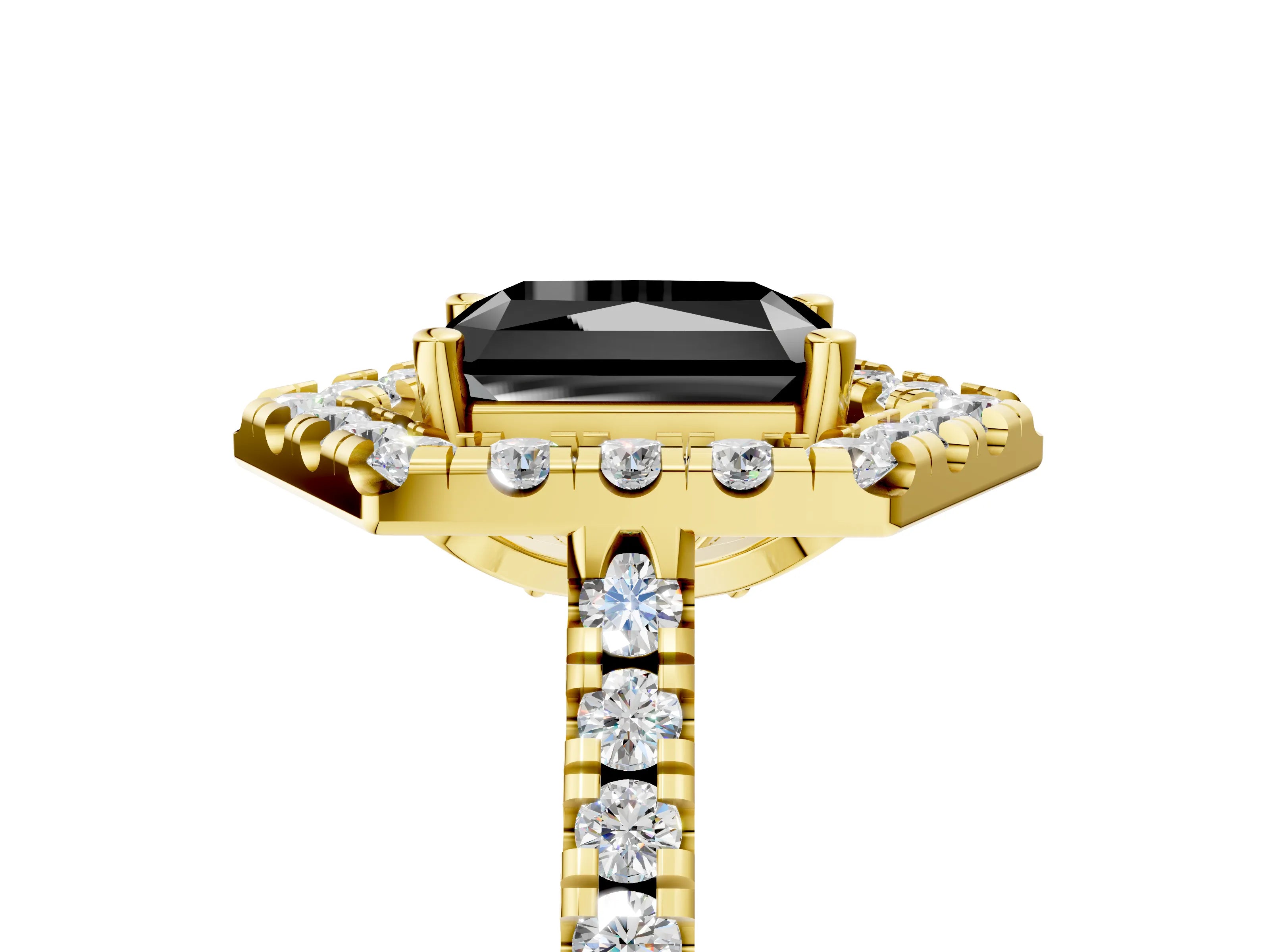 Yellow gold Hexagonal Halo Fancy Black Radiant Cut Diamond Pavé Band with Four-Prong Setting_5