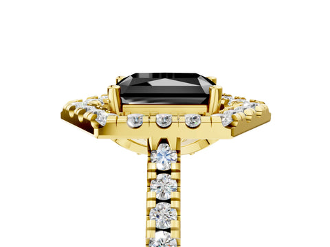 Yellow gold Hexagonal Halo Fancy Black Radiant Cut Diamond Pavé Band with Four-Prong Setting_5