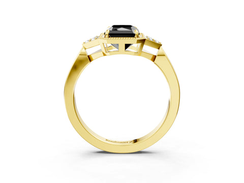 Yellow gold Hexagonal Halo Fancy Black Radiant Cut Diamond Solitaire with Pavé Band and Four-Prong Setting_6